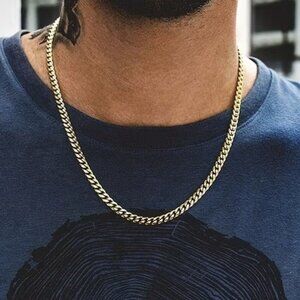 7MM Cuban Chain Necklace, Made of 316L Stainless Steel w/18K Gold Plated Plating